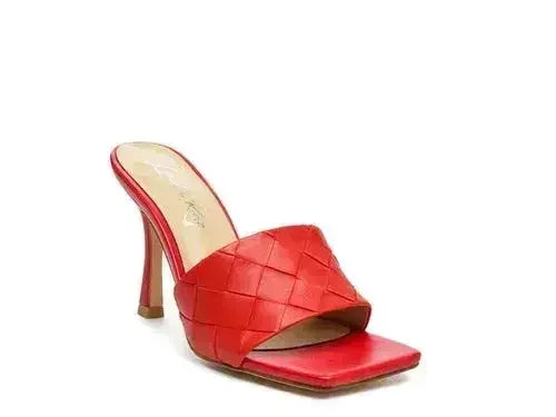 Woven High Heel Sandals - Square Toe Slip-On - Boho Summer Shoes