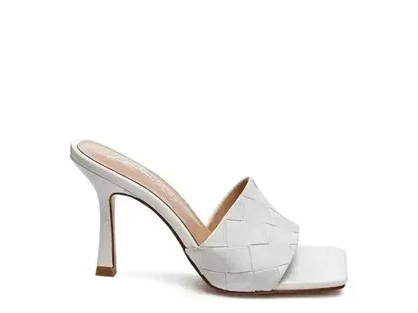 Woven High Heel Sandals - Square Toe Slip-On - Boho Summer Shoes
