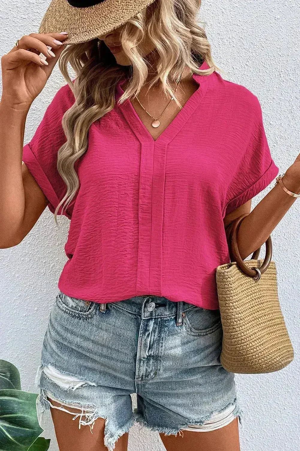White Notched Neck Batwing Sleeve Blouse | Femstylo