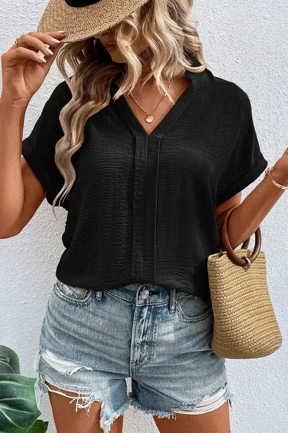 White Notched Neck Batwing Sleeve Blouse | Femstylo