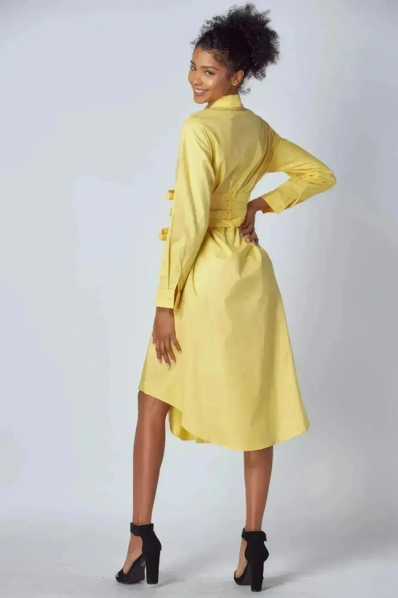 Yellow Shirt Dress with Tie-Up Belt – Versatile & Chic