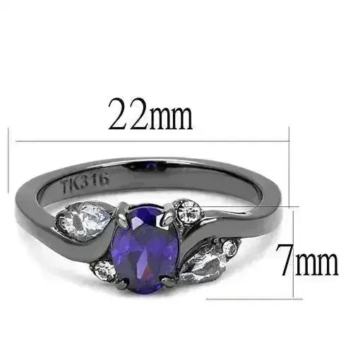 TK3169 IP Gun Black Stainless Steel Ring | AAA CZ Tanzanite | Femstylo