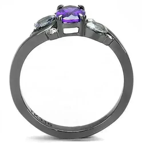 TK3169 IP Gun Black Stainless Steel Ring | AAA CZ Tanzanite | Femstylo