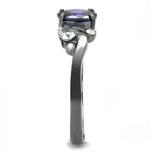 TK3169 IP Gun Black Stainless Steel Ring | AAA CZ Tanzanite | Femstylo