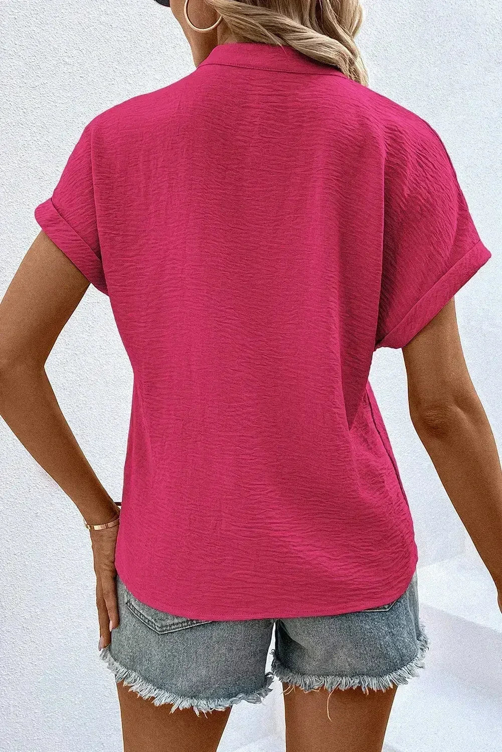 White Notched Neck Batwing Sleeve Blouse | Femstylo