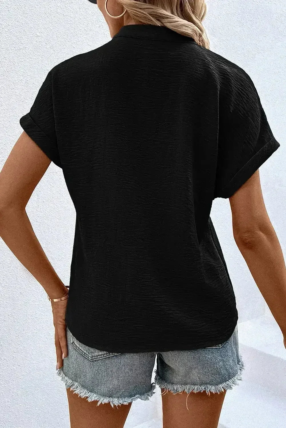 White Notched Neck Batwing Sleeve Blouse | Femstylo