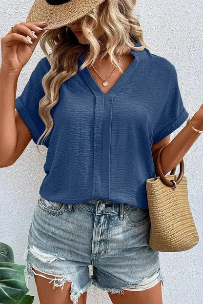 White Notched Neck Batwing Sleeve Blouse | Femstylo