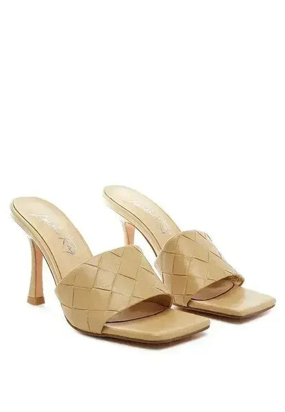 Woven High Heel Sandals - Square Toe Slip-On - Boho Summer Shoes