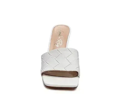 Woven High Heel Sandals - Square Toe Slip-On - Boho Summer Shoes