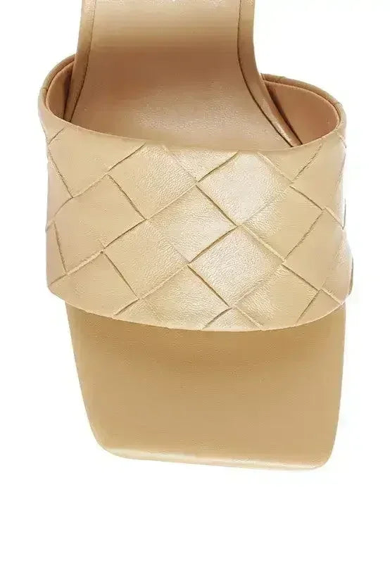 Woven High Heel Sandals - Square Toe Slip-On - Boho Summer Shoes