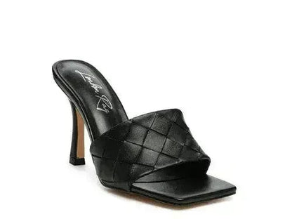 Woven High Heel Sandals - Square Toe Slip-On - Boho Summer Shoes