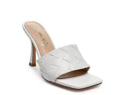 Woven High Heel Sandals - Square Toe Slip-On - Boho Summer Shoes