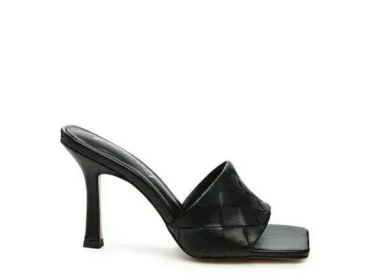 Woven High Heel Sandals - Square Toe Slip-On - Boho Summer Shoes