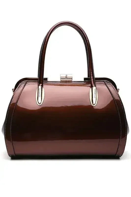Patent Satchel Handbag - Gold Accent Faux Leather Bag | Femstylo