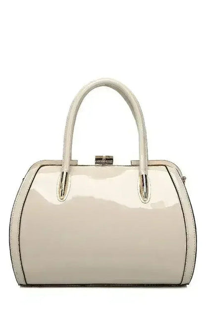 Patent Satchel Handbag - Gold Accent Faux Leather Bag | Femstylo
