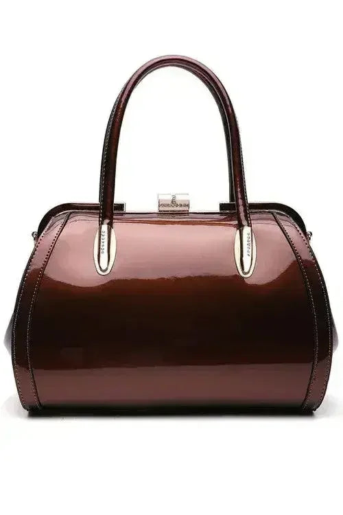 Patent Satchel Handbag - Gold Accent Faux Leather Bag | Femstylo