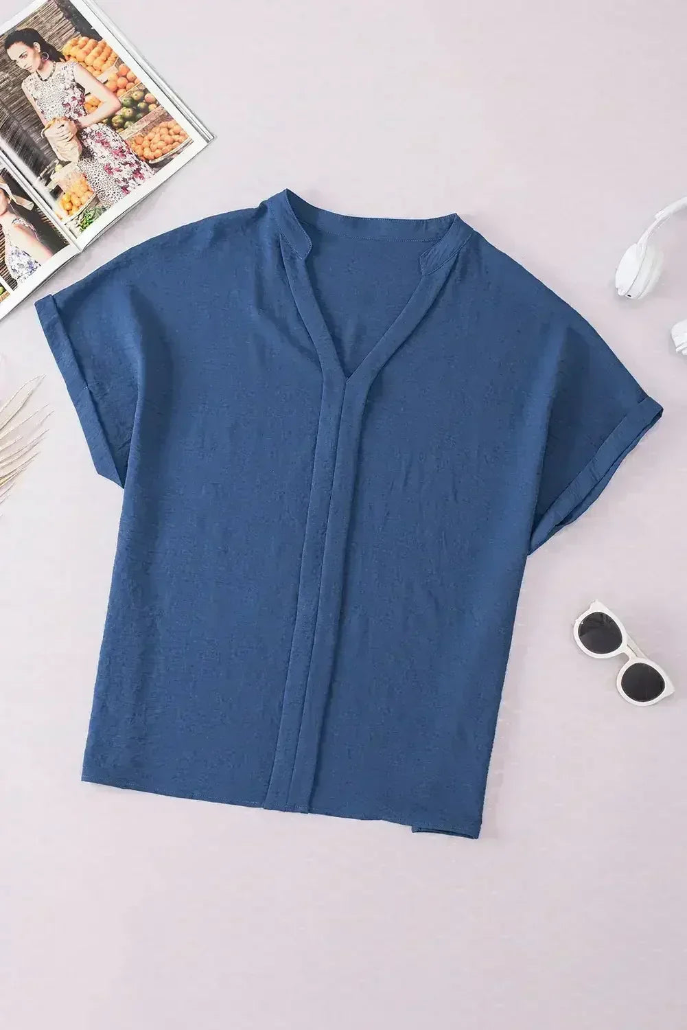 White Notched Neck Batwing Sleeve Blouse | Femstylo