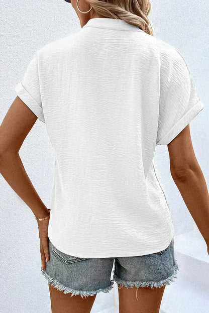 White Notched Neck Batwing Sleeve Blouse | Femstylo