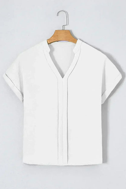 White Notched Neck Batwing Sleeve Blouse | Femstylo
