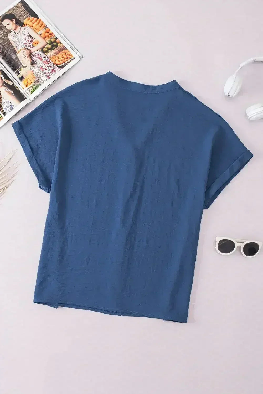 White Notched Neck Batwing Sleeve Blouse | Femstylo