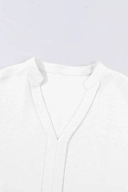 White Notched Neck Batwing Sleeve Blouse | Femstylo