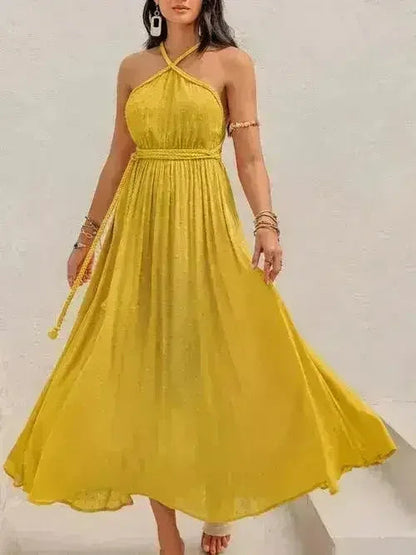 Swiss Dot Backless Dress – Tied Detail & Flowy Silhouette