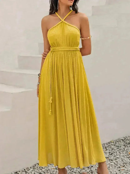 Swiss Dot Backless Dress – Tied Detail & Flowy Silhouette