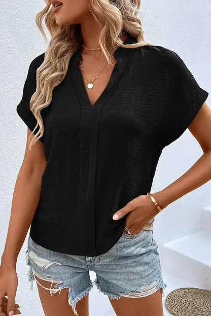White Notched Neck Batwing Sleeve Blouse | Femstylo