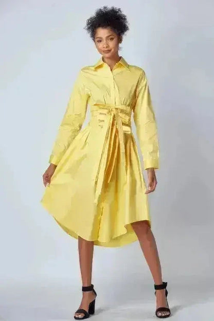 Yellow Shirt Dress with Tie-Up Belt – Versatile & Chic