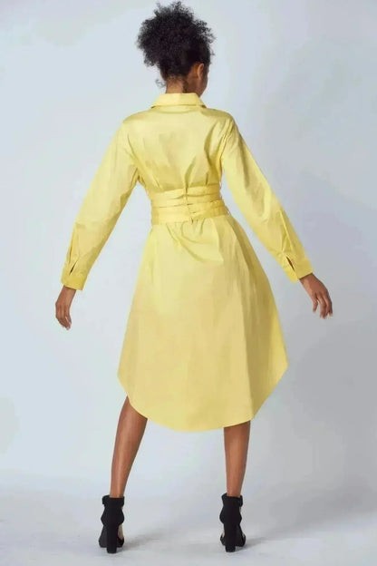 Yellow Shirt Dress with Tie-Up Belt – Versatile & Chic