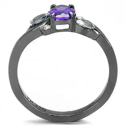 TK3169 IP Gun Black Stainless Steel Ring | AAA CZ Tanzanite | Femstylo