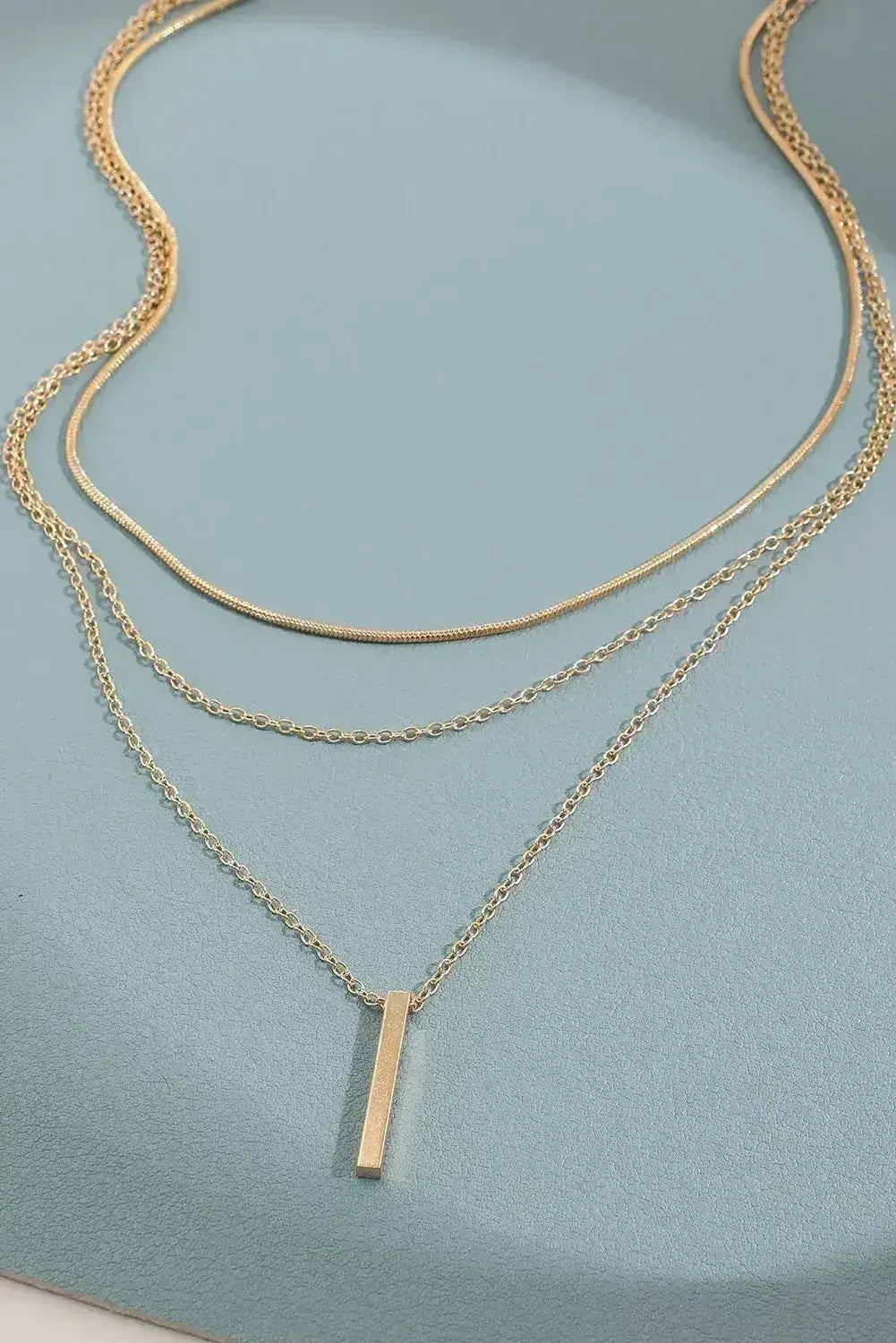 Gold Bar Pendant Layered Adjustable Chain Necklace