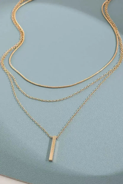 Gold Bar Pendant Layered Adjustable Chain Necklace
