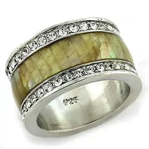 LOAS1180 Conch Pearl Ring – Rhodium Sterling Silver Jewelry