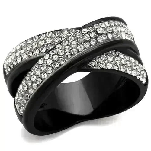 TK2278 - Two-Tone IP Black Stainless Steel Ring with Clear Crystal