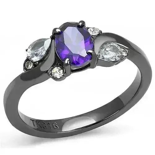 TK3169 IP Gun Black Stainless Steel Ring | AAA CZ Tanzanite | Femstylo